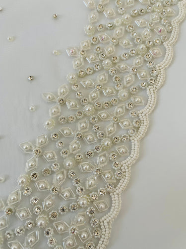 Handmade Premium Beaded Net Saree | Off White | Hand Embroidery | Ships from California